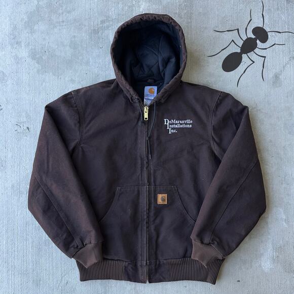 Vintage Y2K Carhartt J130 DKB brown hooded work wear jacket - Picture 1 of 8